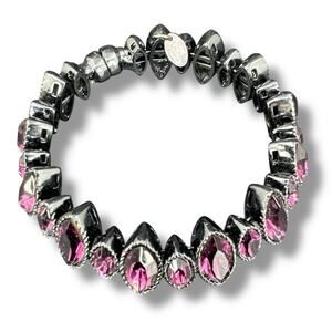 Cara Ny Bracelet Magnetic Closure Pink Faux Stone Black Metal Signed